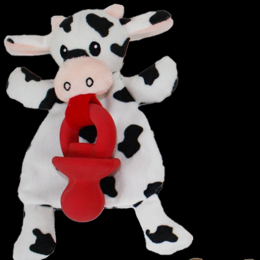 Multipet Plush Pacifier Pal Cow 8" Cuzzle Buddy Crinkle Dog Toy Gentle Chew NEW